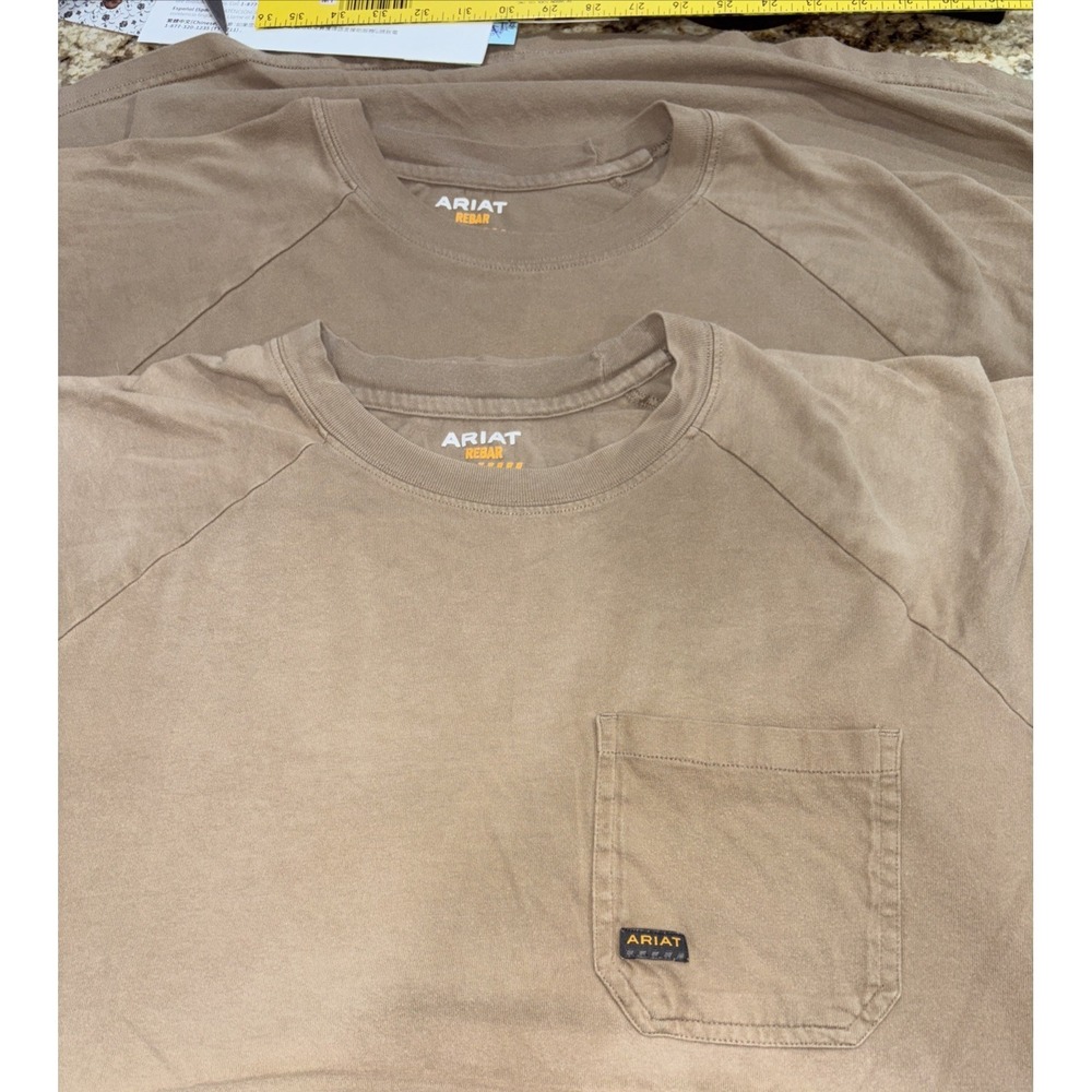 2 Ariat  Rebar Work T-Shirt Mens Size 2XL 2TG (1) Brown (1) Tan Cotton Poly Blen